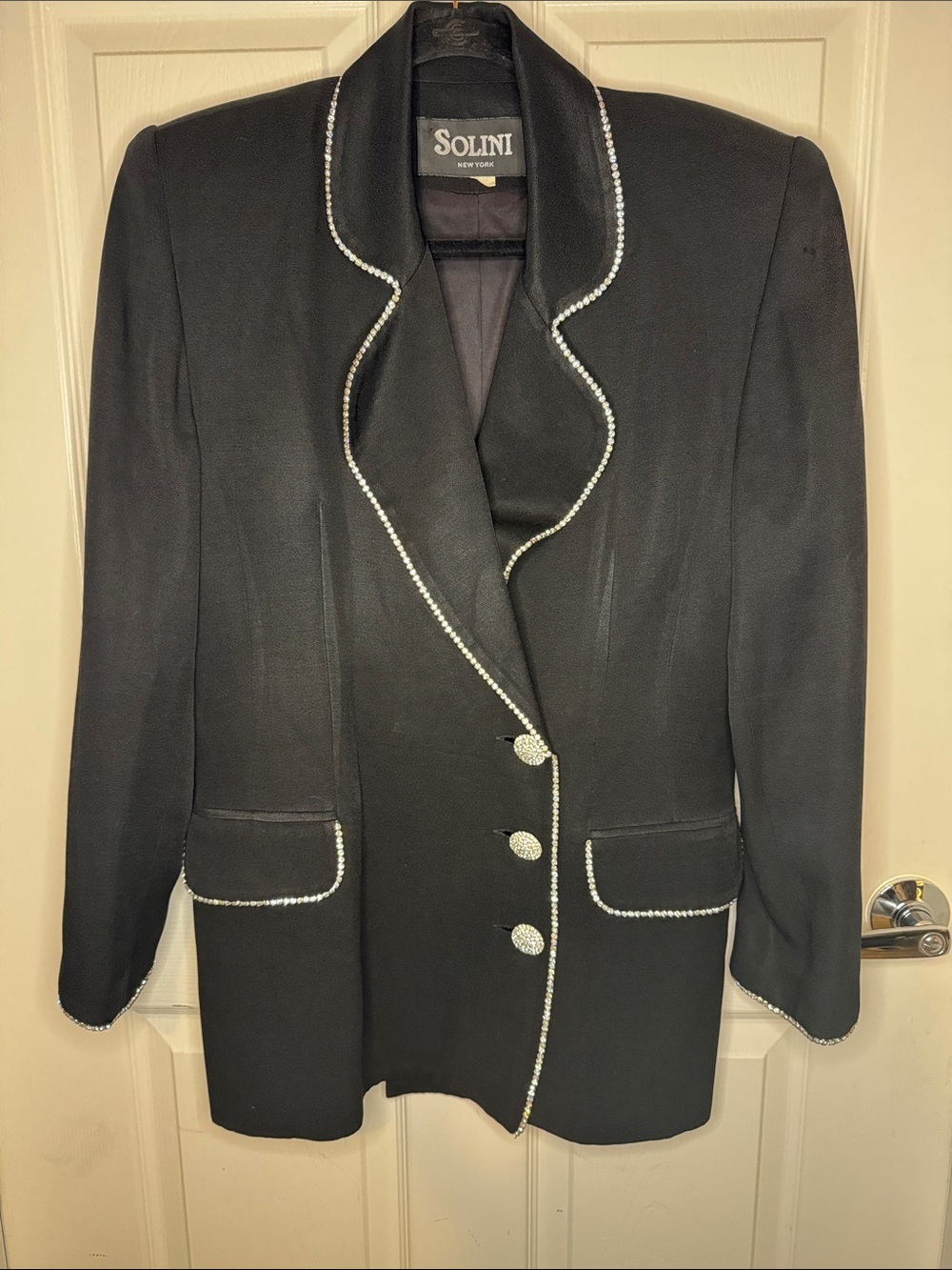 SOLINI Black Blazer with Rhinestone Trim